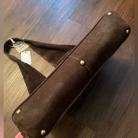 NEW Haute Hippie Brown Triangle Hobo Bag 100% Genuine Suede Leather 15x9” NWT - Picture 7 of 7